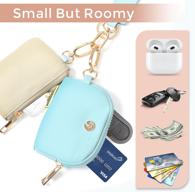 JEEBURYEE Dual Pouch Wristlet Keychain Wallets for Women with 2 Detachable Zipper Coin Purse - Small and Portable Mini Card Wallet for Women Men Gold Hardware Ice Blue+Khaki - Image 3